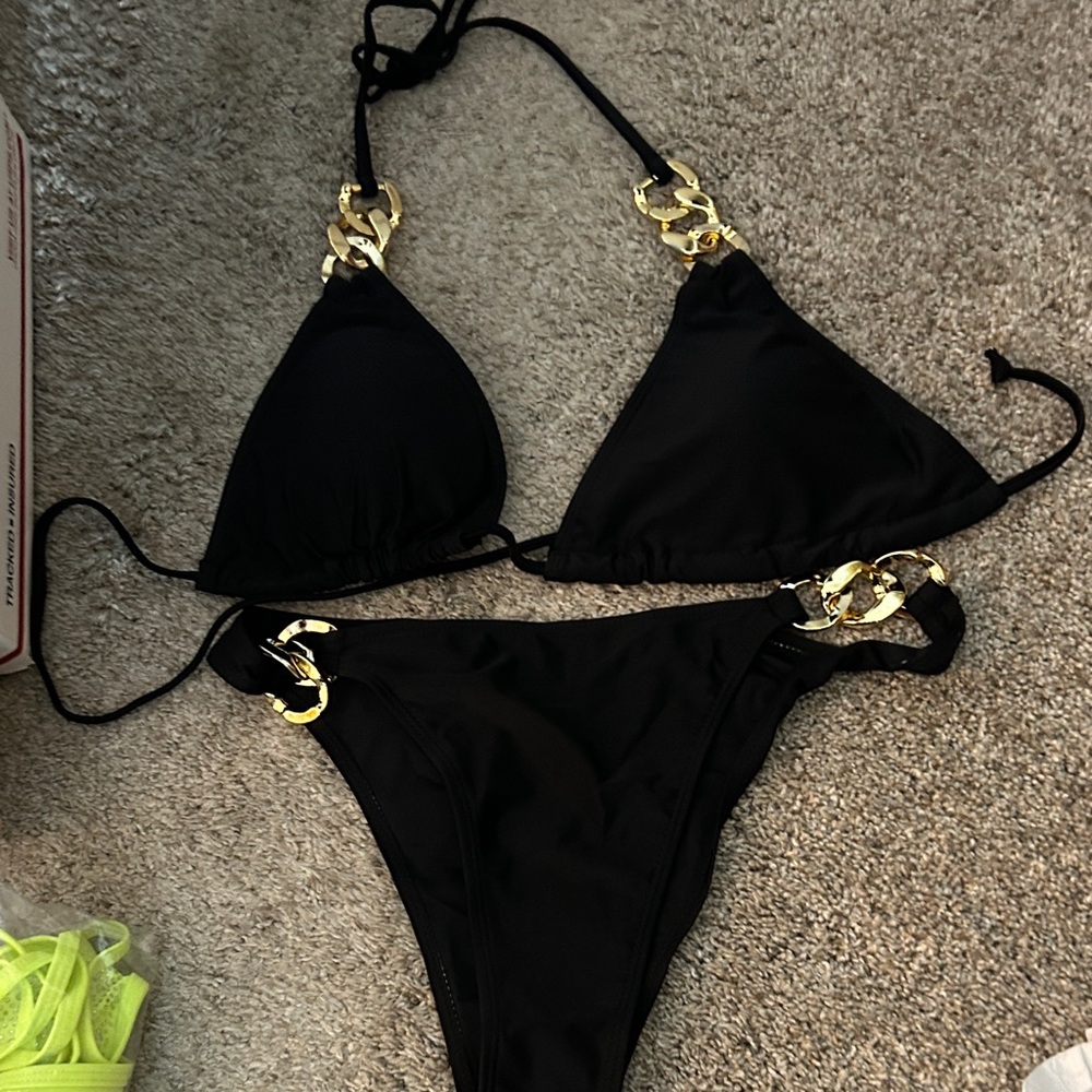Chic Black Bikini with Gold Accents